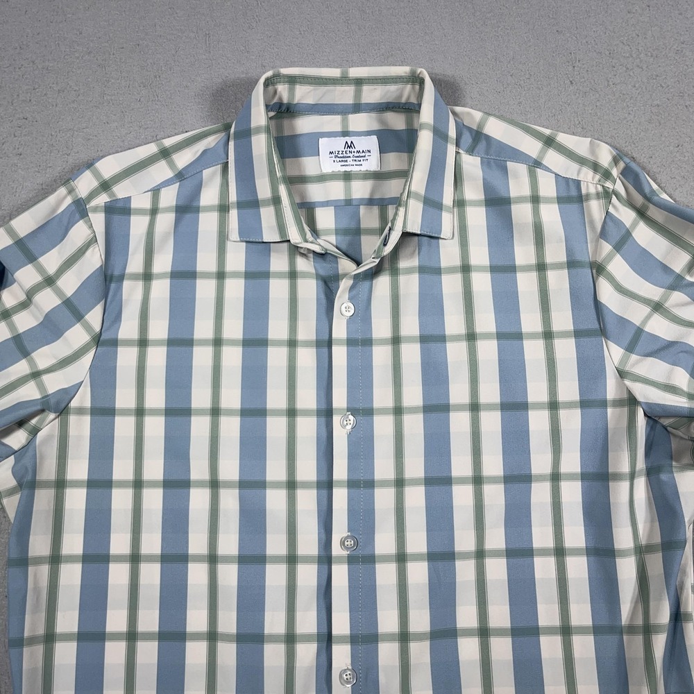 Mizzen Main Shirt Mens XL Trim Fit Performance Stretch Plaid Button Down - Picture 2 of 9